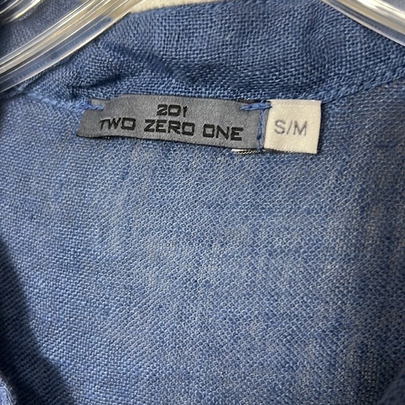 Two Zero One Blue Linen Button Down Duster Size S/M - Picture 8 of 11